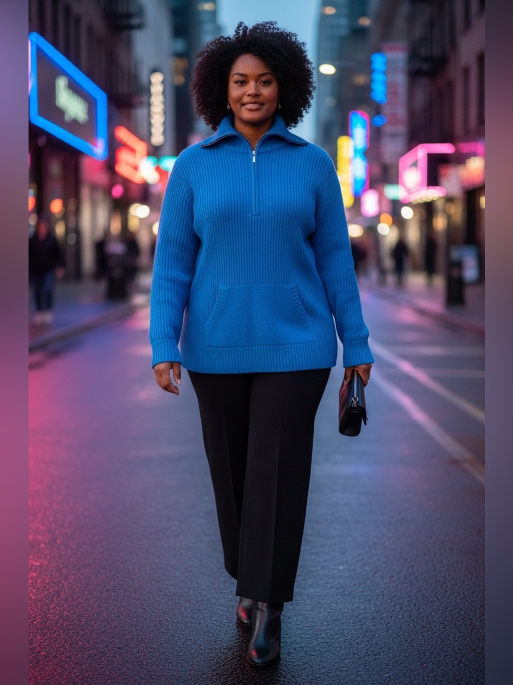 Turquoise Half-Zip Turtleneck Pullover Sweater